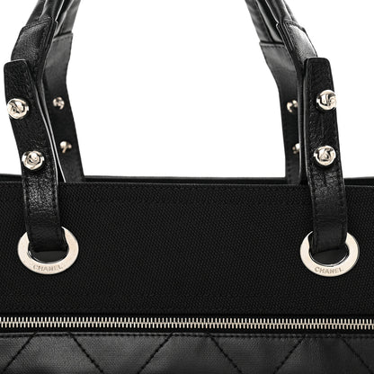 Chanel Coated Canvas Quilted Large Paris Biarritz Tote Black 5 of 10
