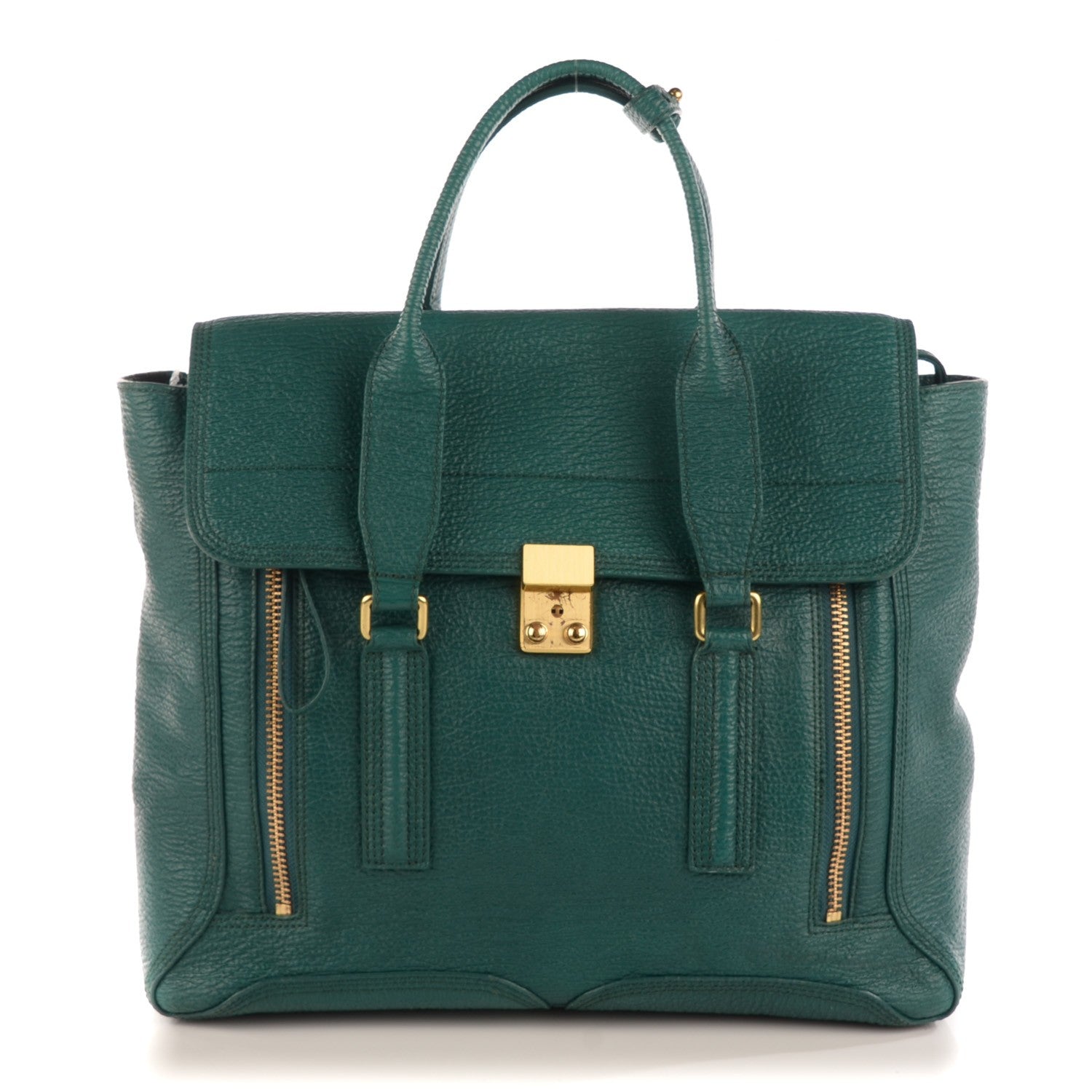 3.1 Phillip Lim 3.1 Textured Leather Large Pashli Satchel Jade 1 of 9