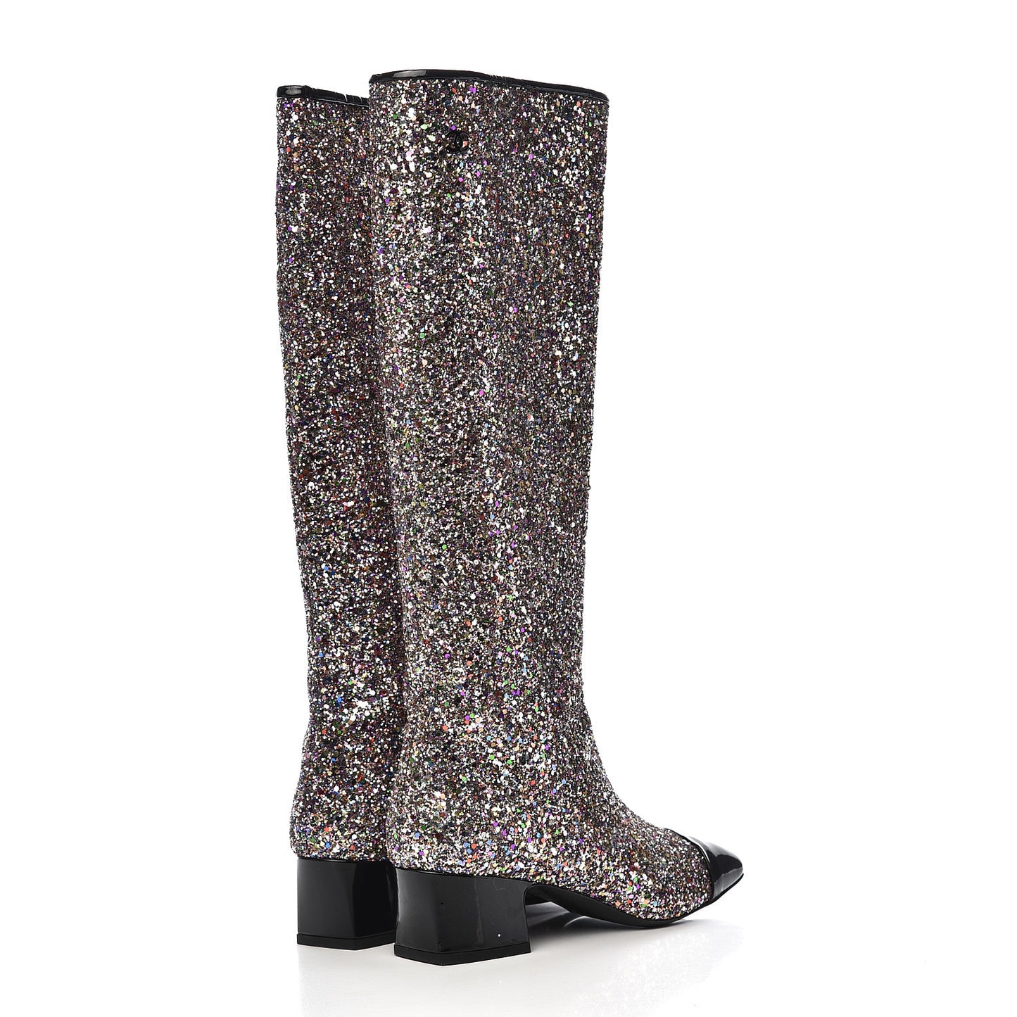 Glitter Patent Calfskin Cap Toe Fantasy High Boots 36.5 Multicolor Black