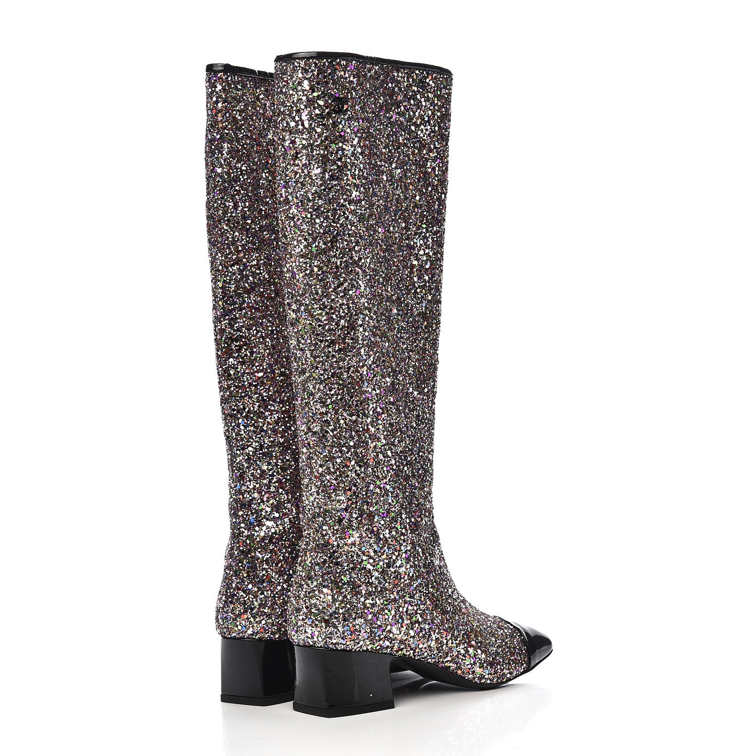 Chanel Glitter Patent Calfskin Cap Toe Fantasy High Boots 36.5 Multicolor Black 4 of 10