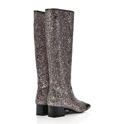Chanel Glitter Patent Calfskin Cap Toe Fantasy High Boots 36.5 Multicolor Black 4 of 10