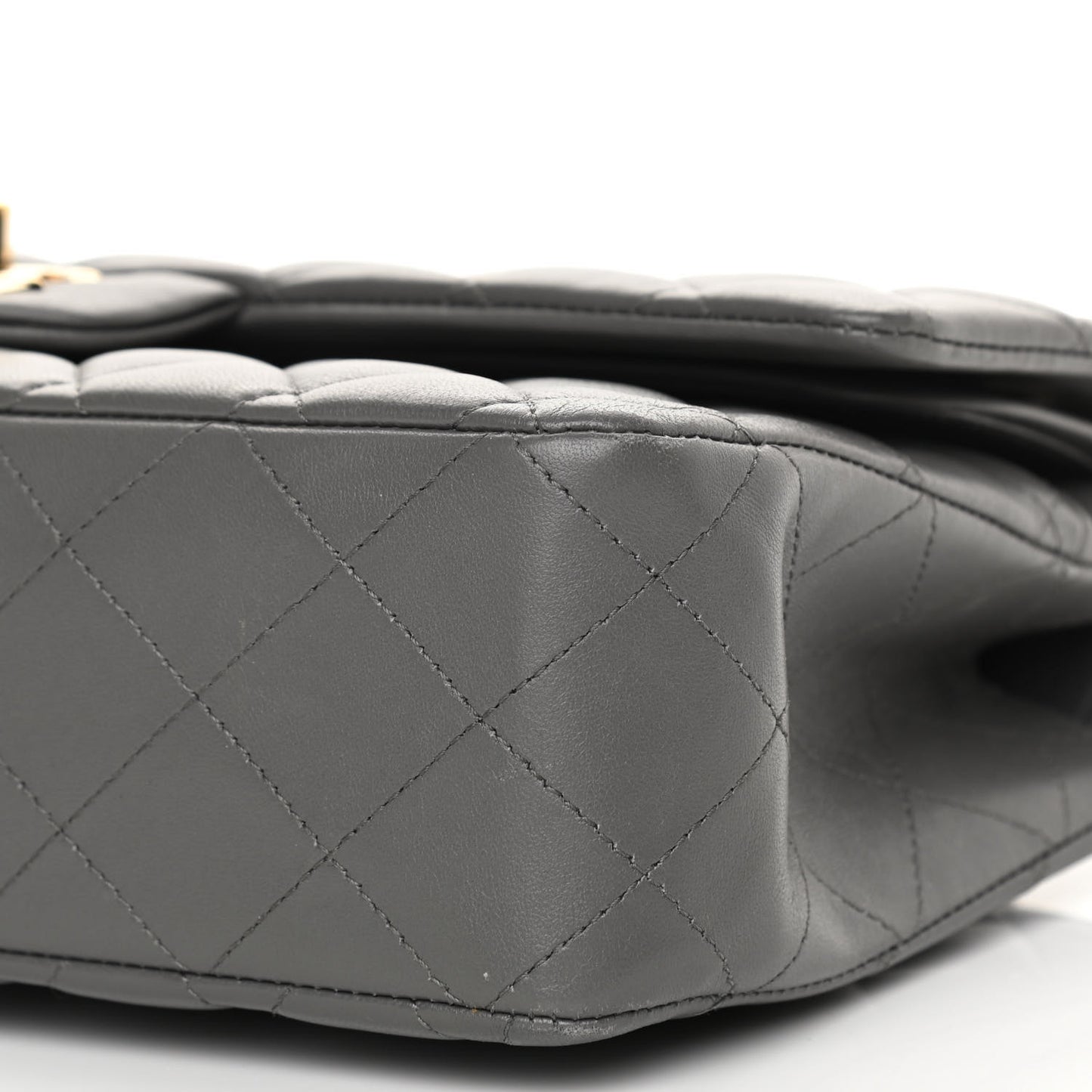 Lambskin Quilted Medium Double Flap Dark Grey