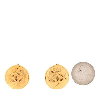 Chanel Metal Quilted Round CC Clip On Earrings Gold 2 of 4