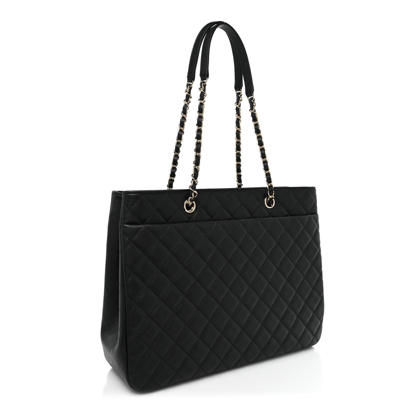 Caviar Quilted Large Shopping Tote Black