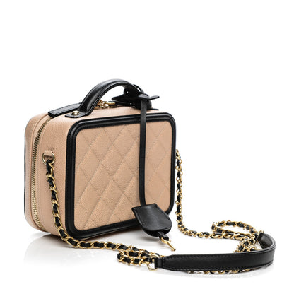 Chanel Caviar Quilted Small CC Filigree Vanity Case Beige Black 5 of 9