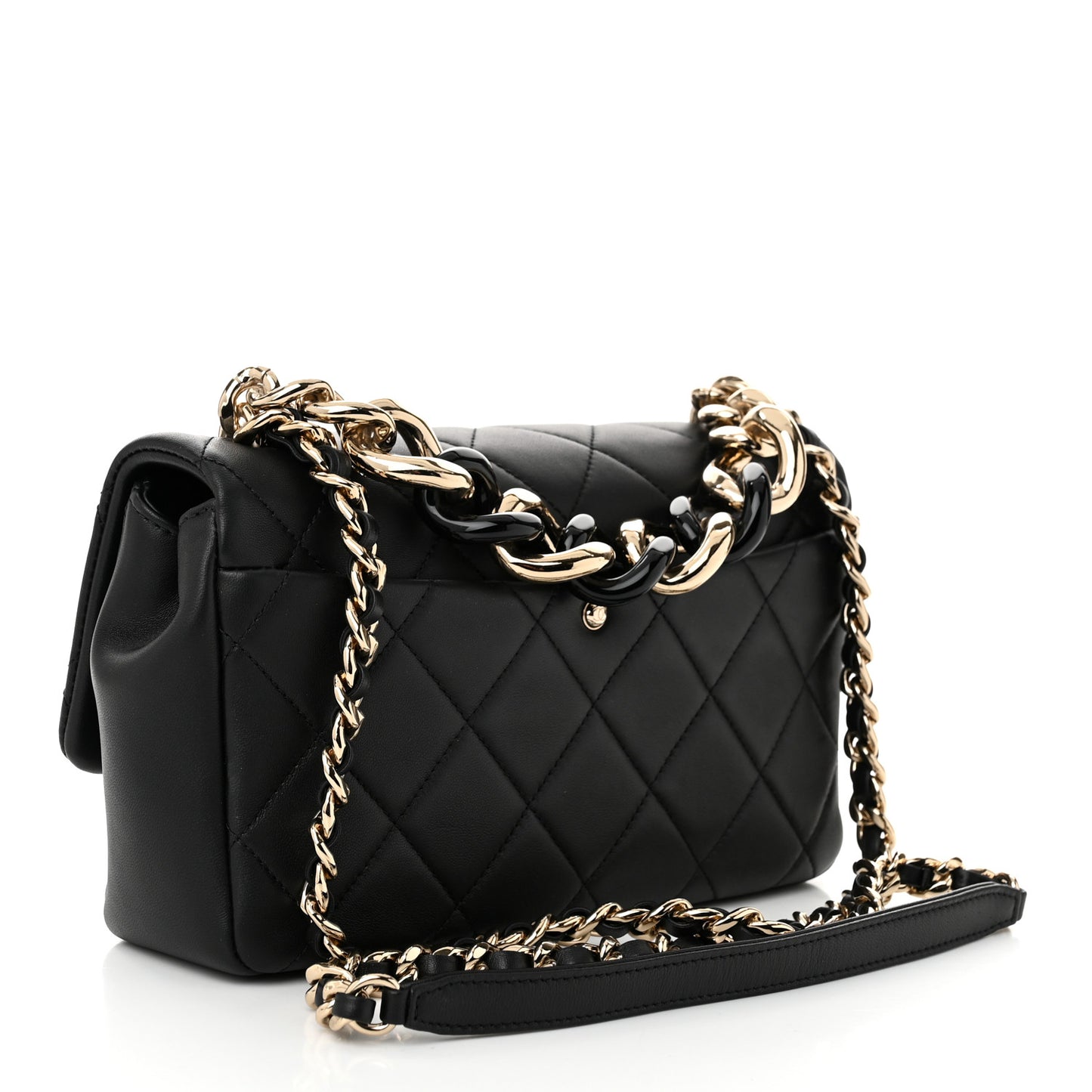 Lambskin Quilted Resin Bi-Color Chain Flap Bag Black