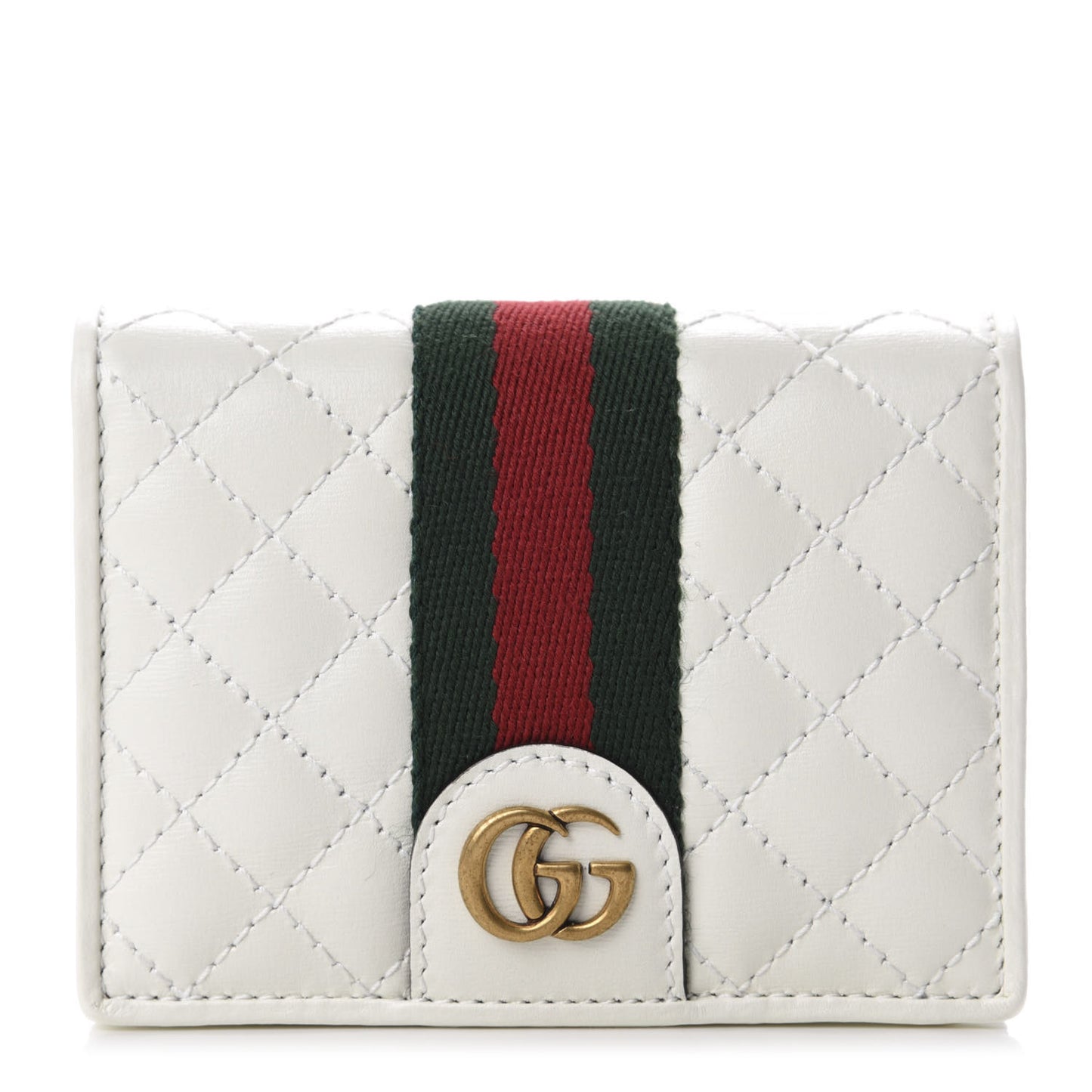 Calfskin Web Trapuntata GG Card Case Wallet Off White
