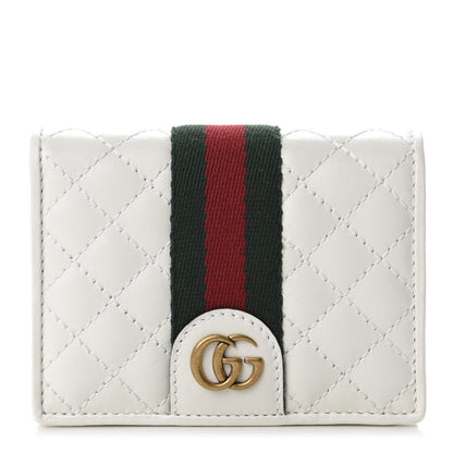 Gucci Calfskin Web Trapuntata GG Card Case Wallet Off White 1 of 8