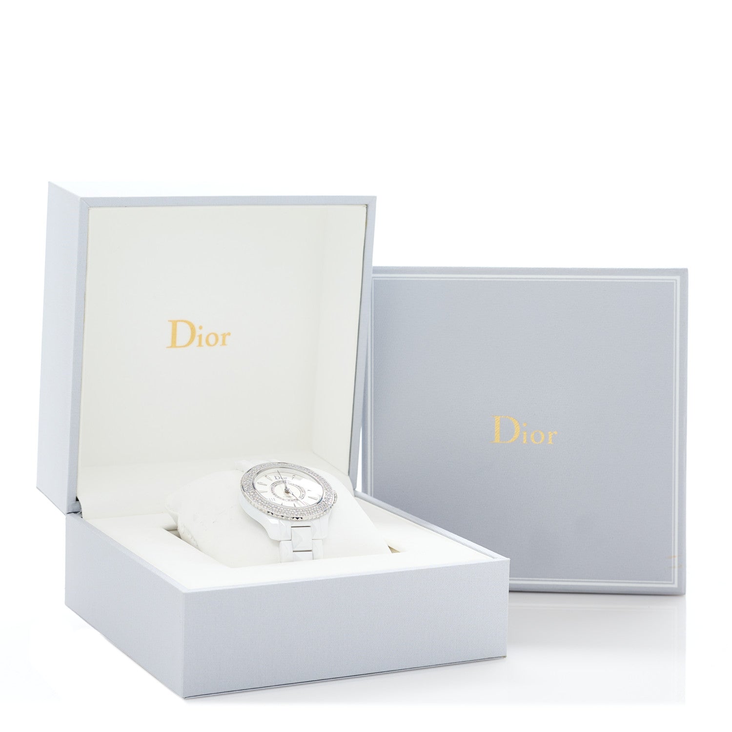 Dior ホワイト Christian Dior Stainless Steel Ceramic Diamond Pave Bezel Mother
