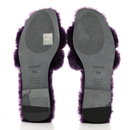 Hermes Woolskin Oran Sandals 37.5 Violet Fonce 5 of 7