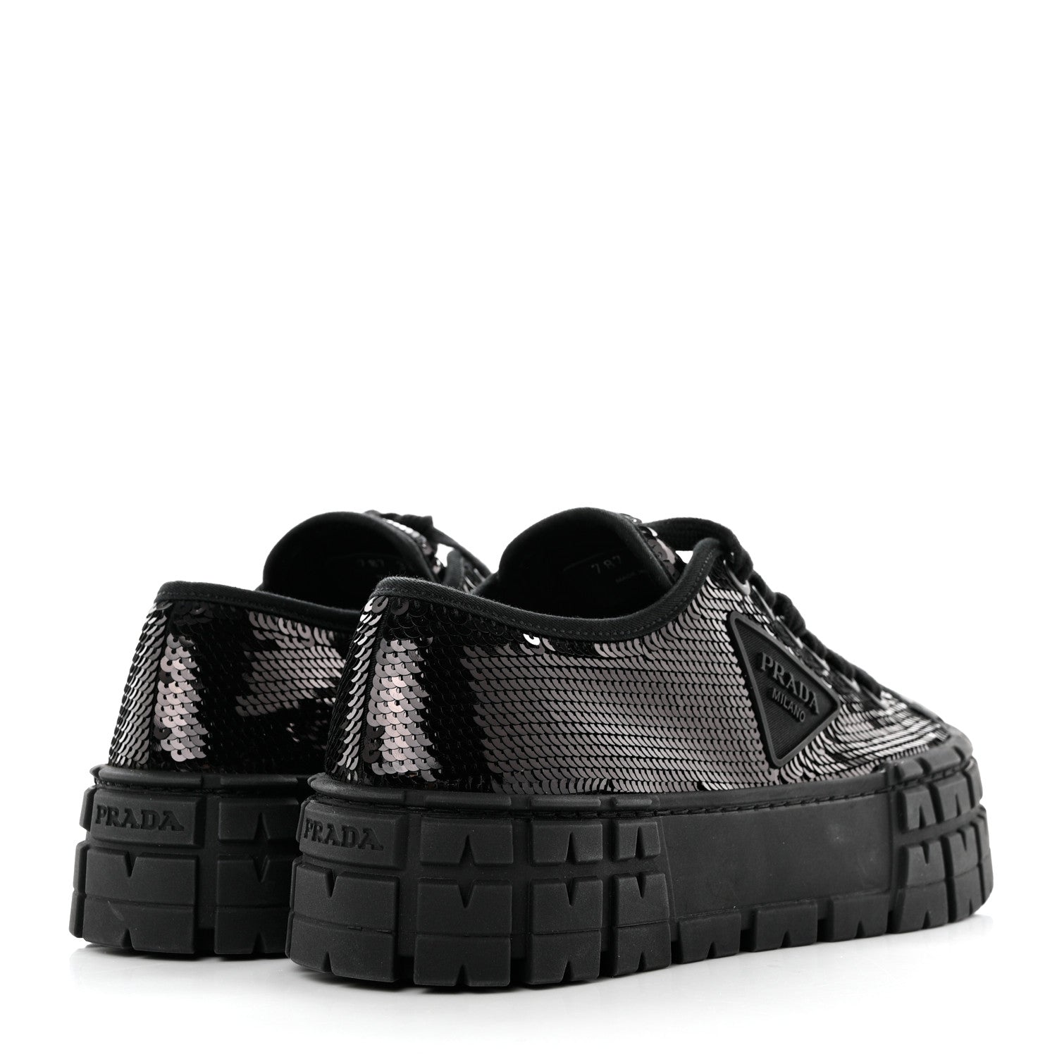 Prada Paillettes Triangle Logo Double Wheel 50mm Sneakers 38 Black 4 of 9