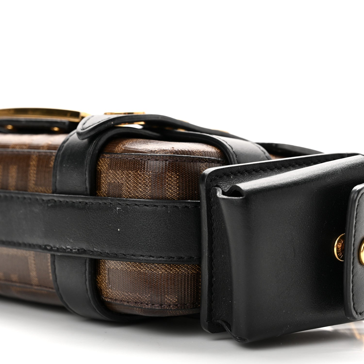 Fendi Glazed Fabric Vitello Century FF 1974 Mini Baguette Cage Mogano Panna Black 10 of 11