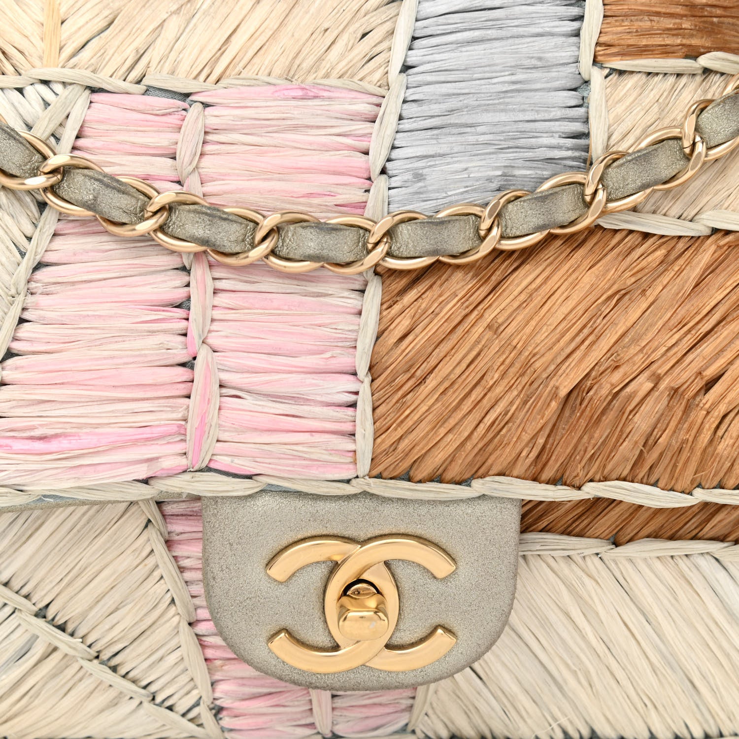 Chanel Metallic Woven Raffia Patchwork Single Flap Green 9 of 11
