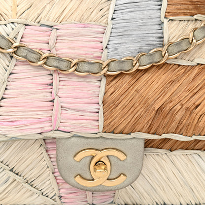 Chanel Metallic Woven Raffia Patchwork Single Flap Green 9 of 11