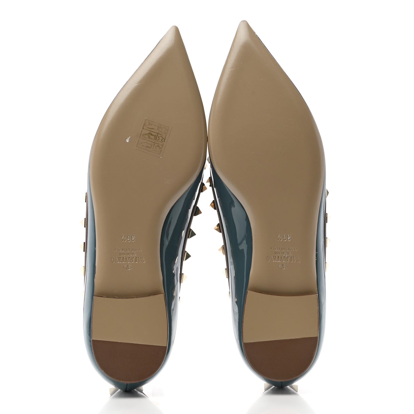 Patent Calfskin Rockstud Ballerina Flats 36.5 Amadeus Poudre