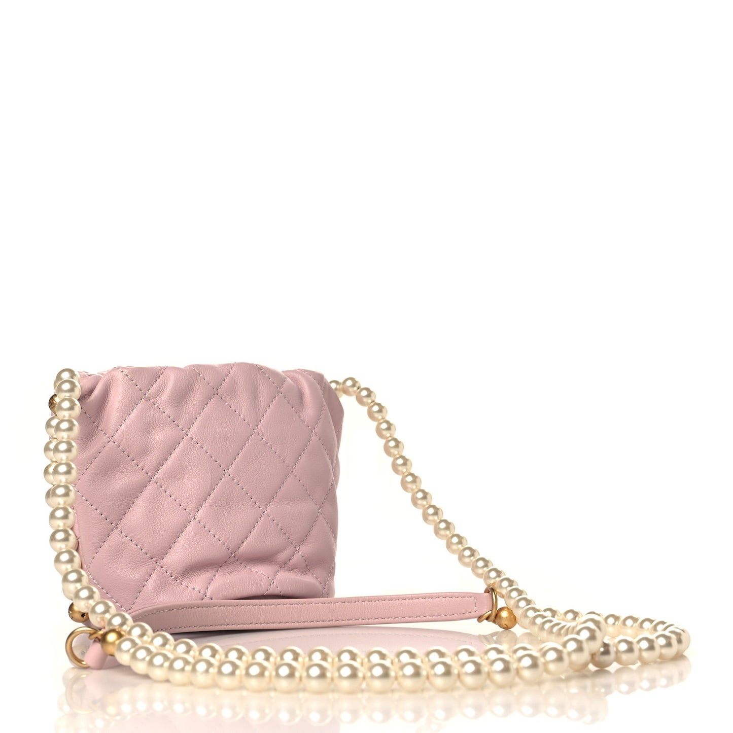 Calfskin Quilted Pearl Mini About Pearls Drawstring Bucket Light Pink