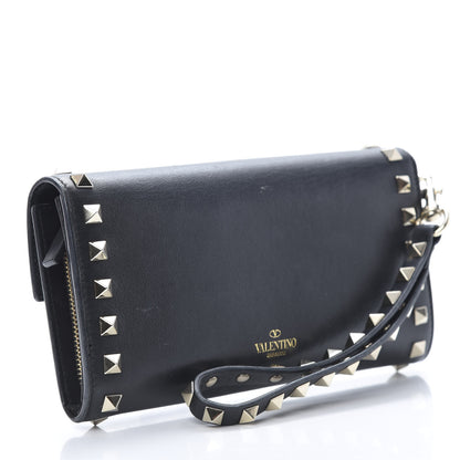 Valentino Garavani Calfskin Rockstud Wristlet Travel Wallet Black 3 of 13