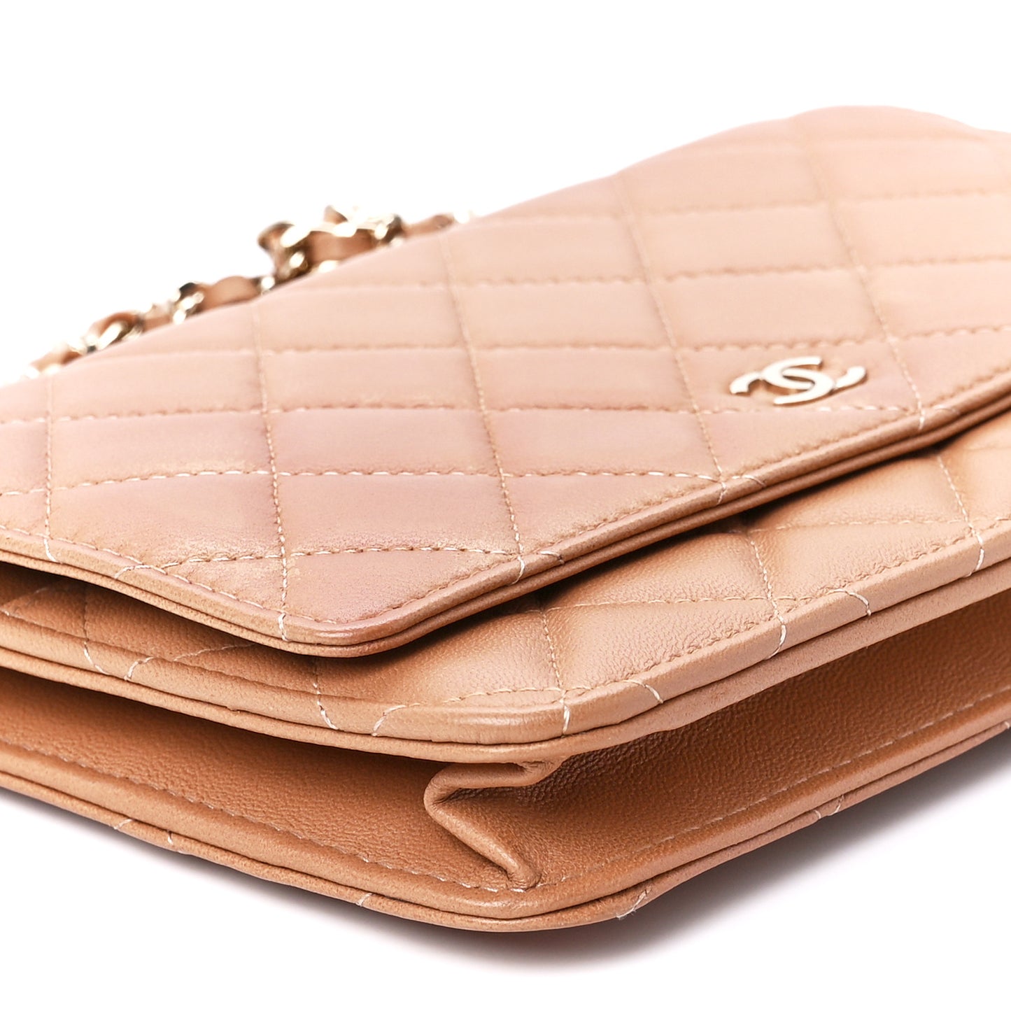 Lambskin Quilted Wallet On Chain WOC Dark Beige