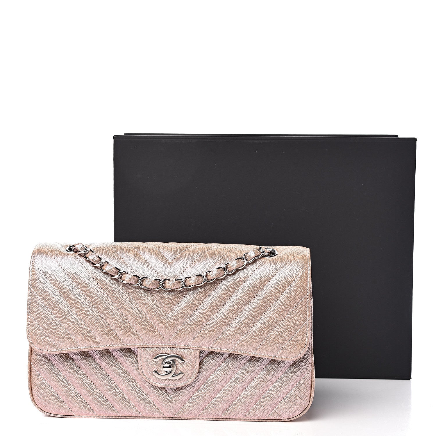 Chanel Metallic Caviar Chevron Quilted Medium Double Flap Light Gold 11 of 11