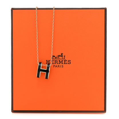 Hermes Lacquered Rose Gold Pop H Pendant Necklace Black 7 of 7