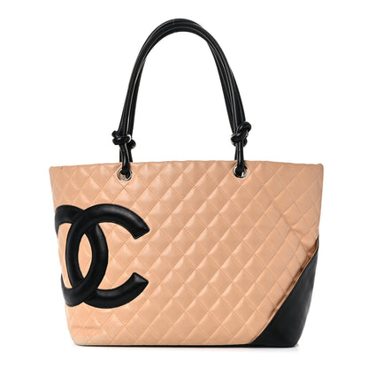 Chanel Calfskin Quilted Large Cambon Tote Beige Black 1 of 21