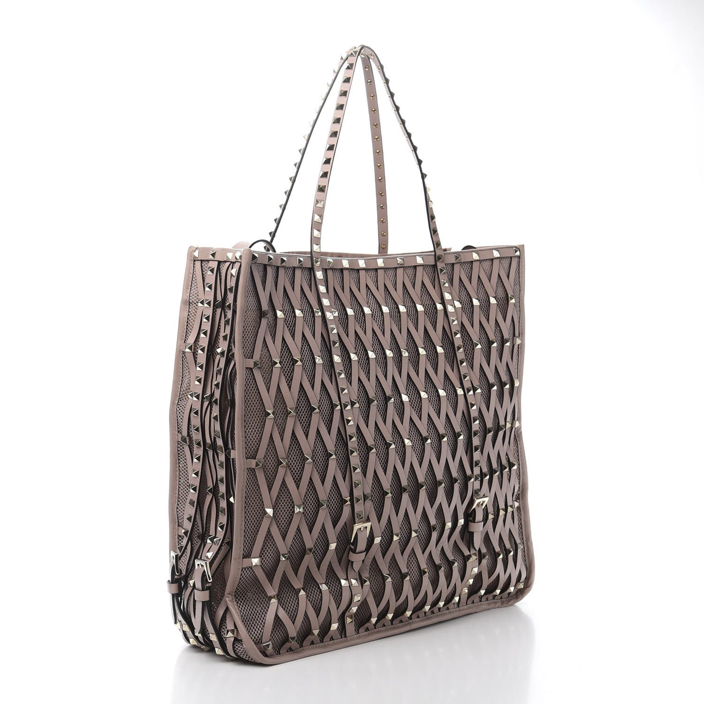 Vitello Lattice Mesh Rockstud Shopper Tote Poudre