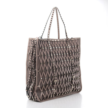 Valentino Garavani Vitello Lattice Mesh Rockstud Shopper Tote Poudre 3 of 11
