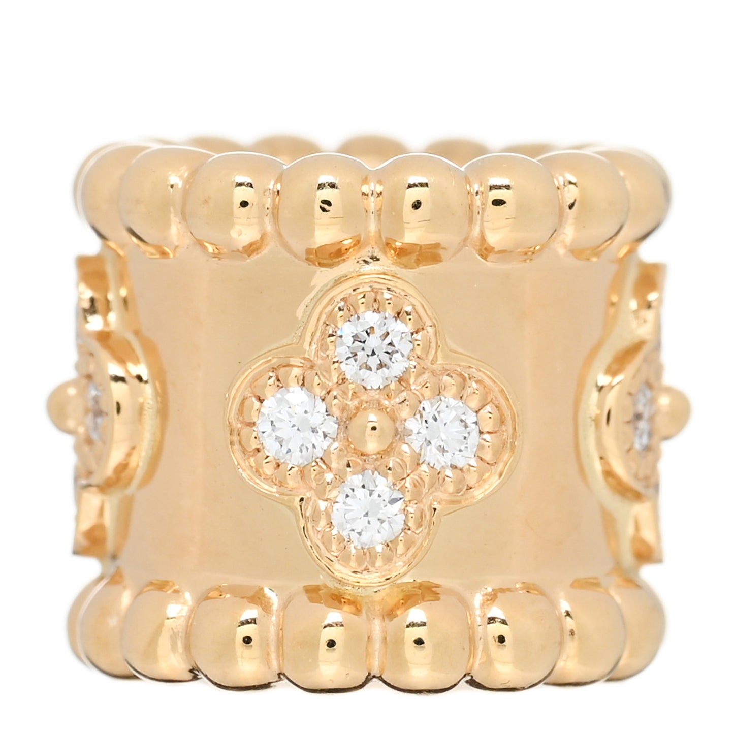 18K Yellow Gold Diamond Perlee Clovers Pendant