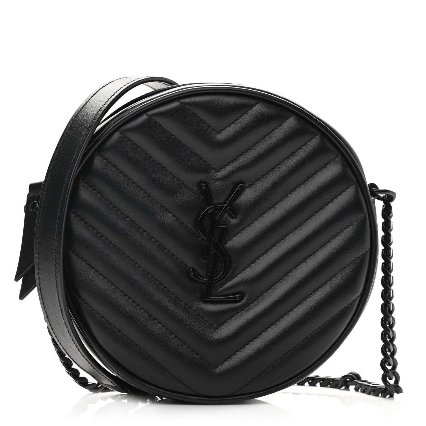 Calfskin Matelasse Chevron Round Vinyle Camera Bag Black