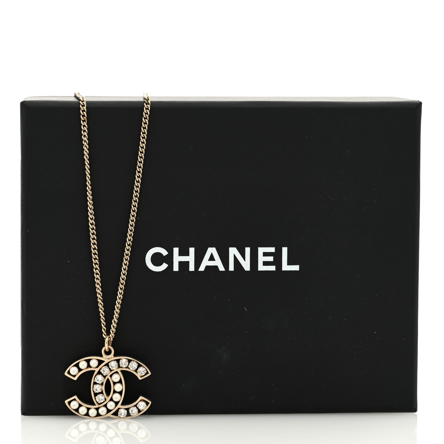 Chanel Crystal Pearl CC Pendant Necklace Gold 5 of 5