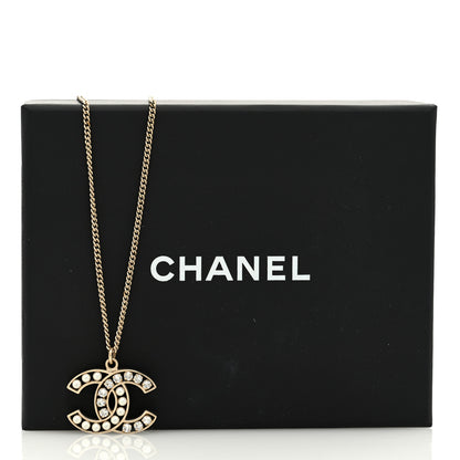 Chanel Crystal Pearl CC Pendant Necklace Gold 5 of 5