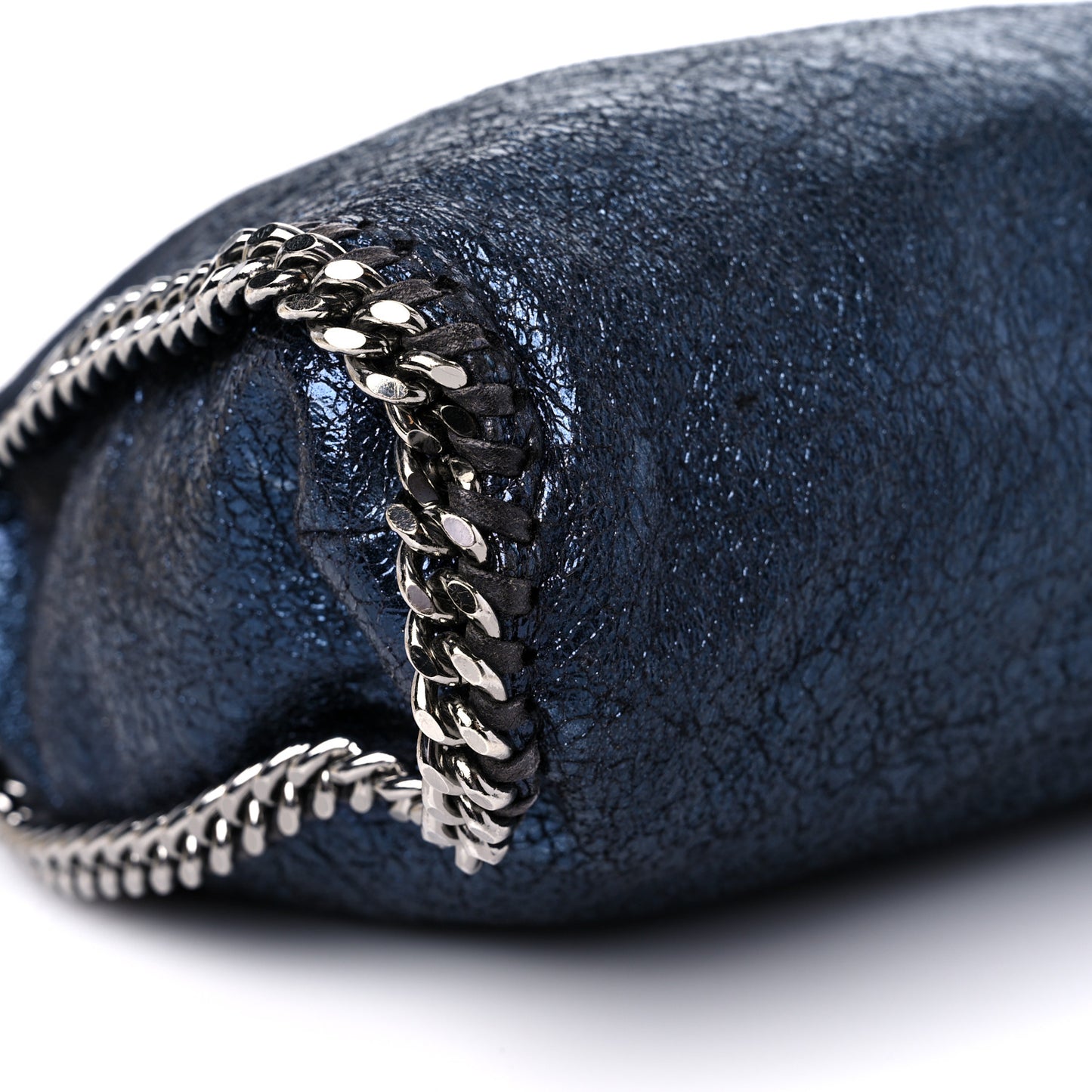 Metallic Crackle Falabella Fold Over Tote Navy