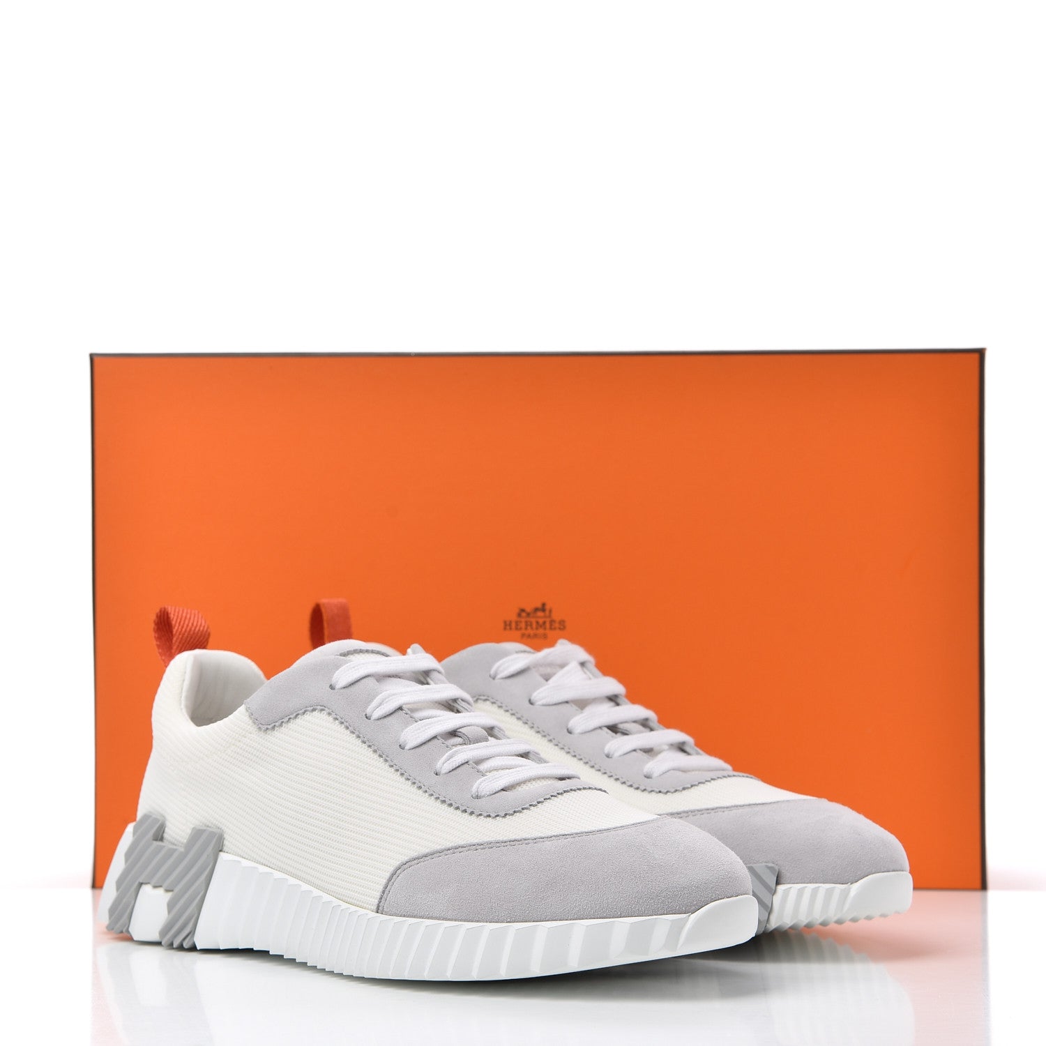 Hermes Technical Canvas Suede Goatskin Bouncing Sneakers 37 White Multicolor 8 of 8