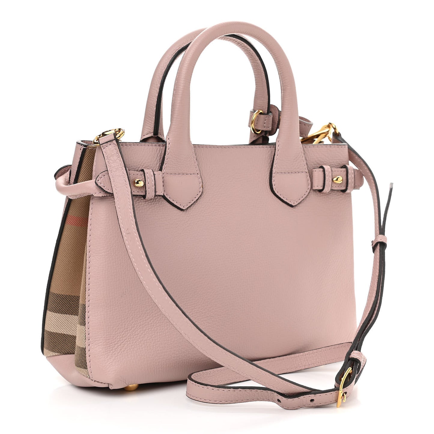 Grainy Calfskin House Check Small Banner Tote Pale Orchid