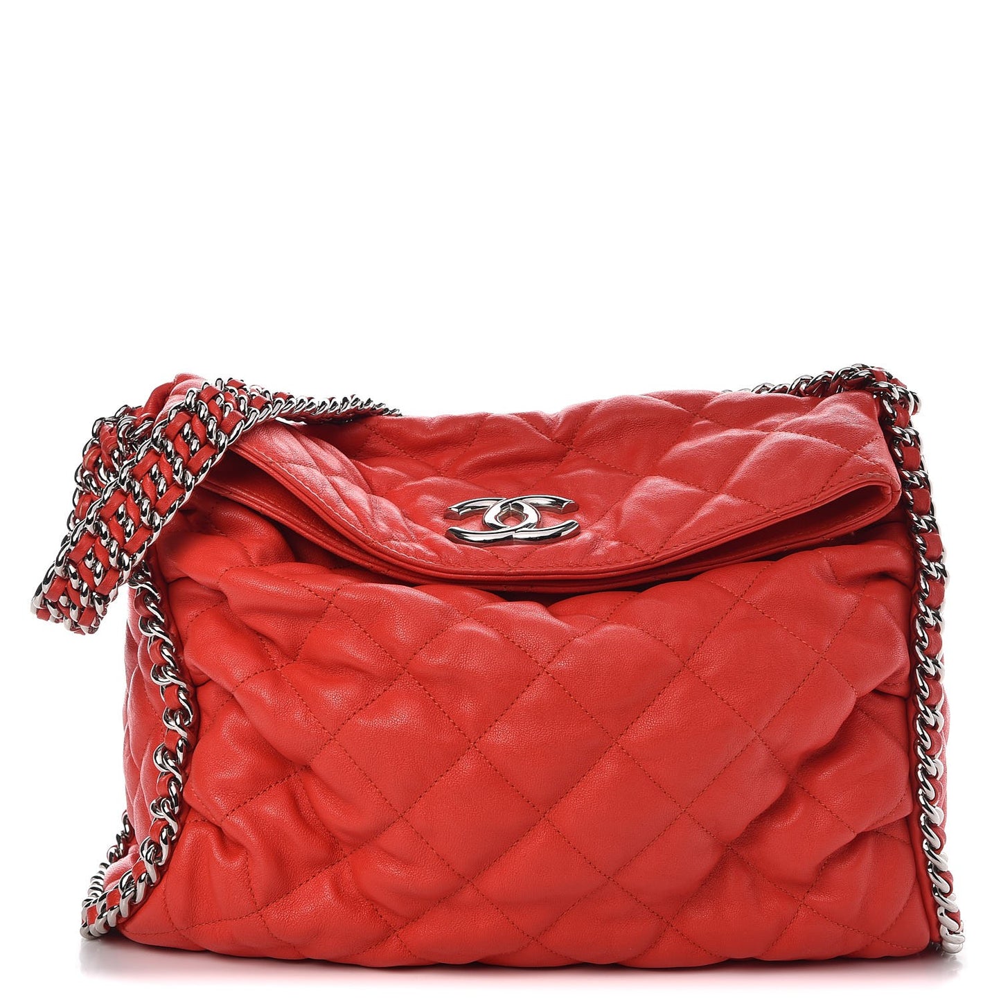 Washed Lambskin Chain Around Hobo Red
