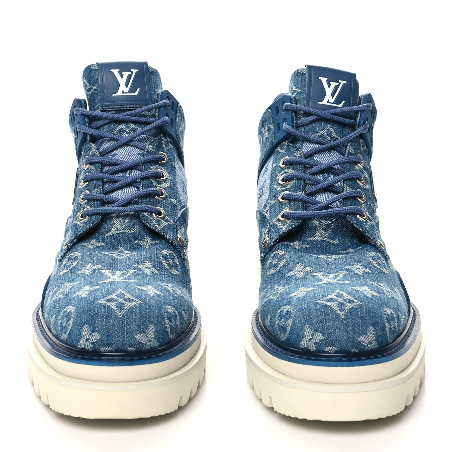 Louis Vuitton Monogram Denim Mens Oberkampf Ankle Boots 10 Blue 2 of 8