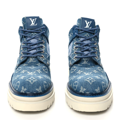 Louis Vuitton Monogram Denim Mens Oberkampf Ankle Boots 10 Blue 2 of 8