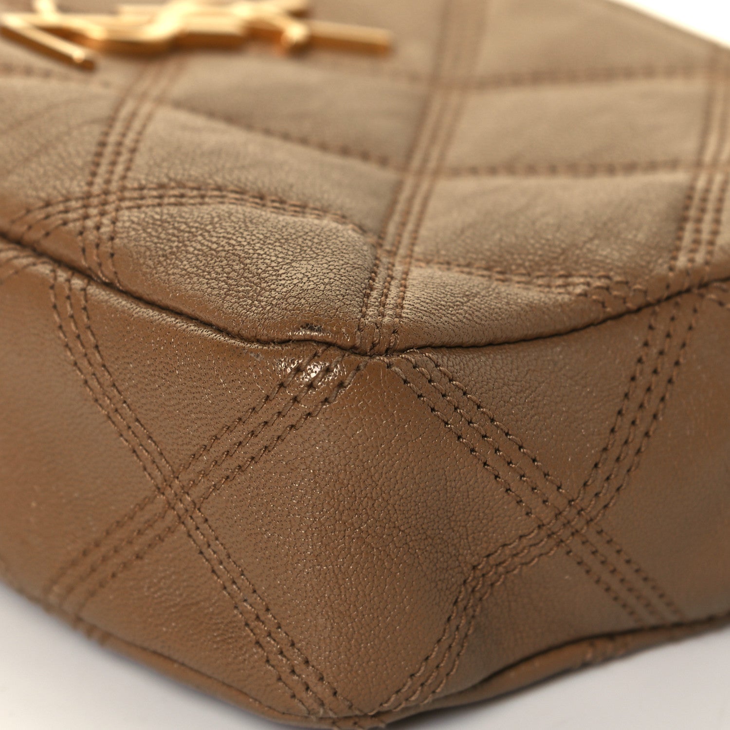 Saint Laurent Grained Lambskin Quilted Mini Becky Double Zip Bag Dark Beige 11 of 11