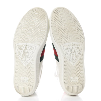 Gucci Miro Soft Calfskin Laminated Ayers Web Bee Embroidered Mens Ace Sneakers 9 White Red Flame Green 5 of 10