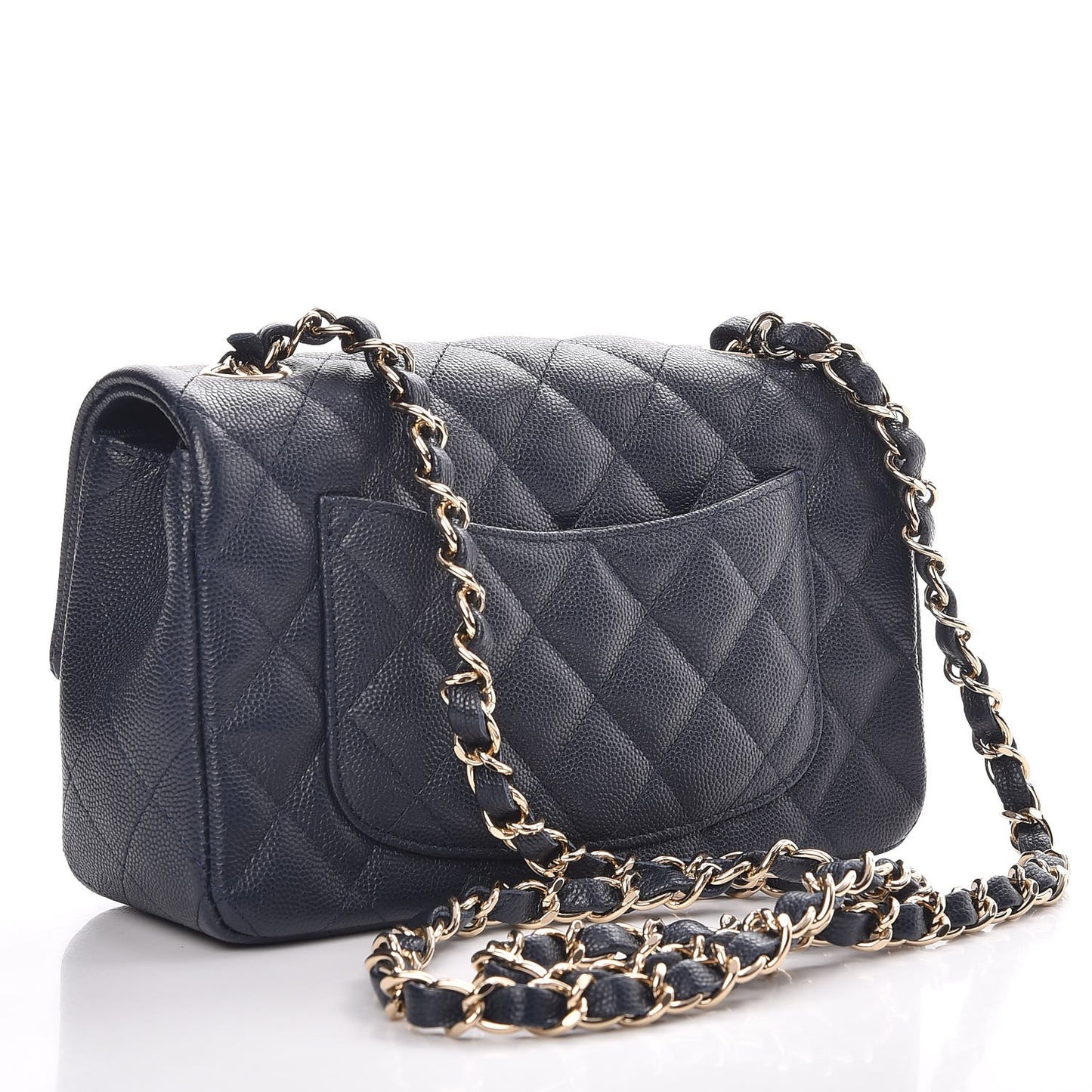 Caviar Quilted Mini Rectangular Flap Navy