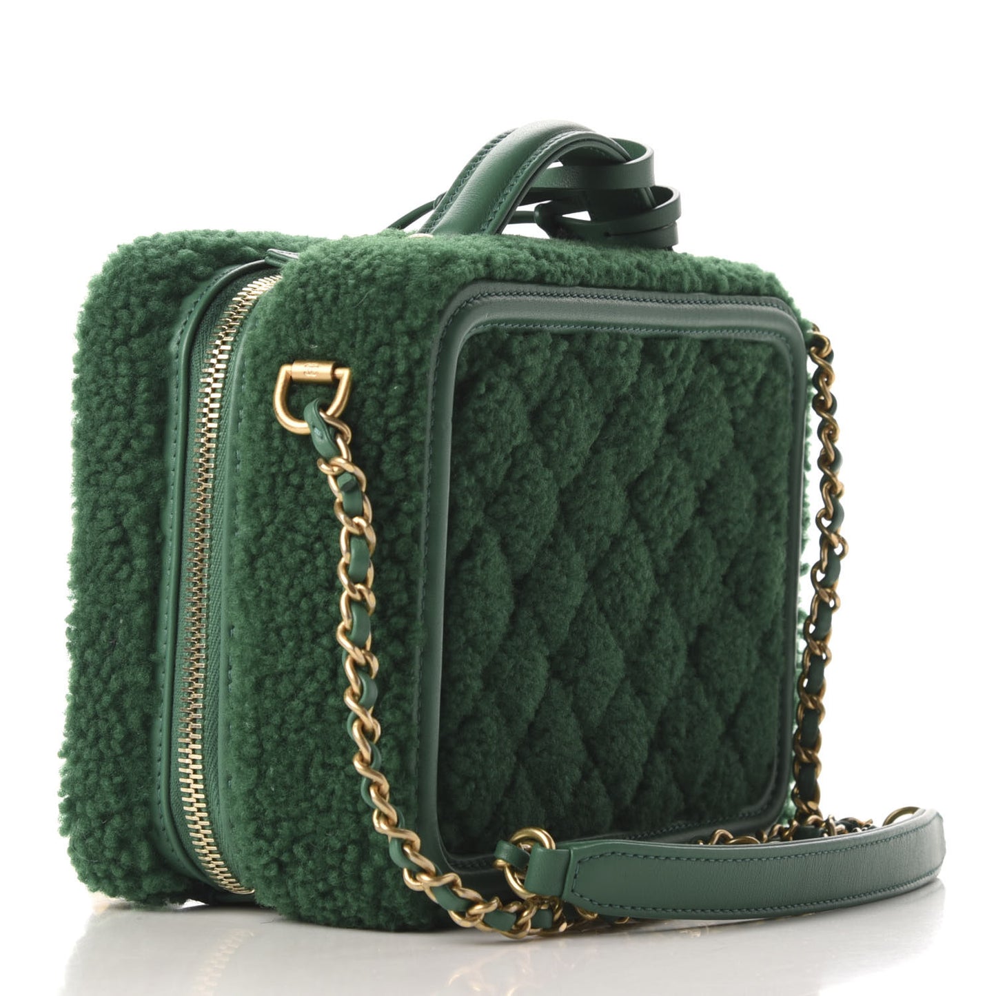 Lambskin Shearling Quilted Small CC Filigree Vanity Case Green