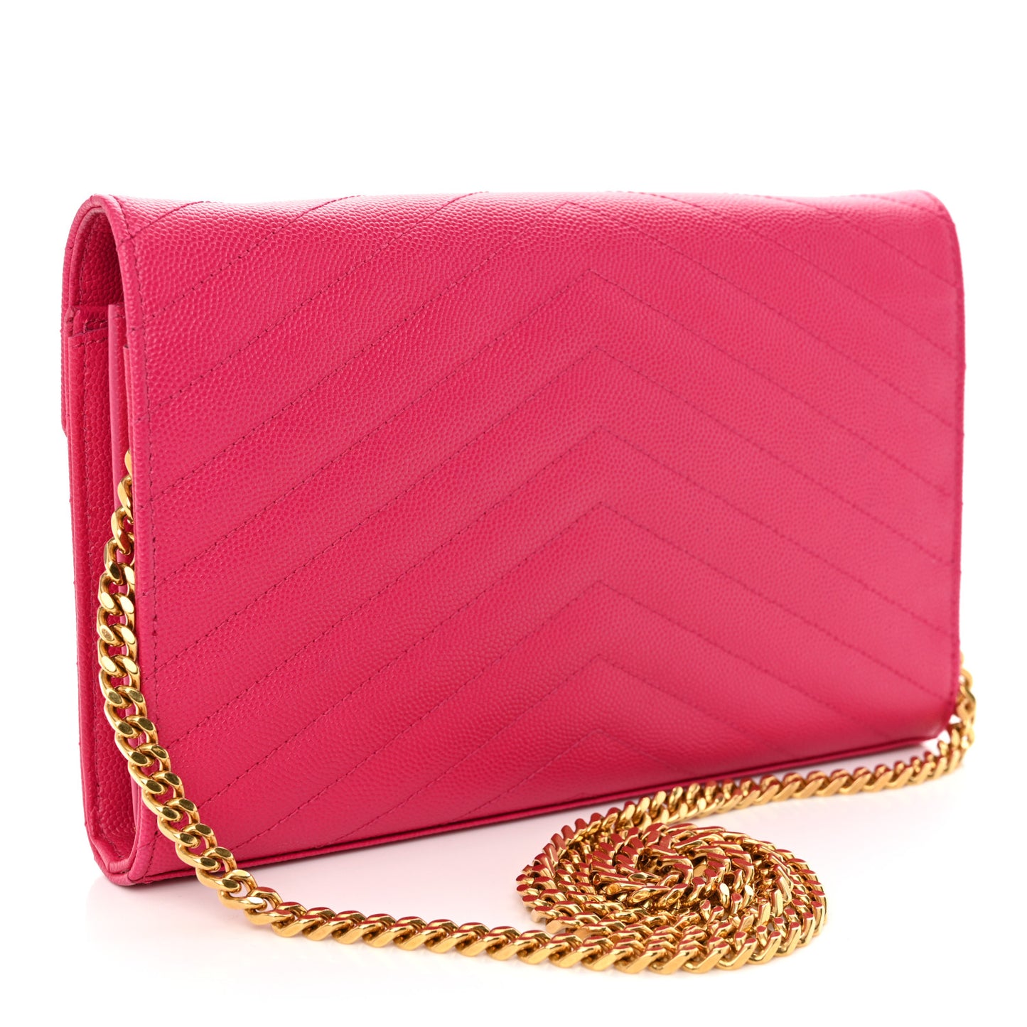 Grain De Poudre Matelasse Chevron Monogram Chain Wallet Hot Pink