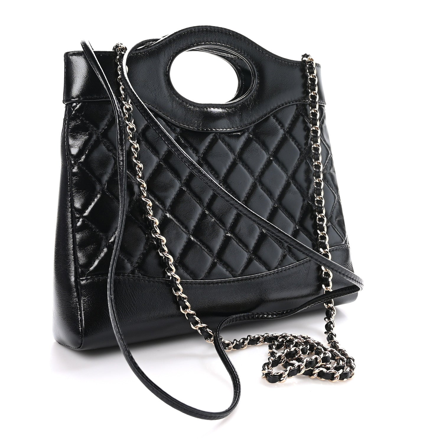 Chanel Shiny Crumpled Calfskin Quilted Mini 31 Shopping Bag Black 3 of 11