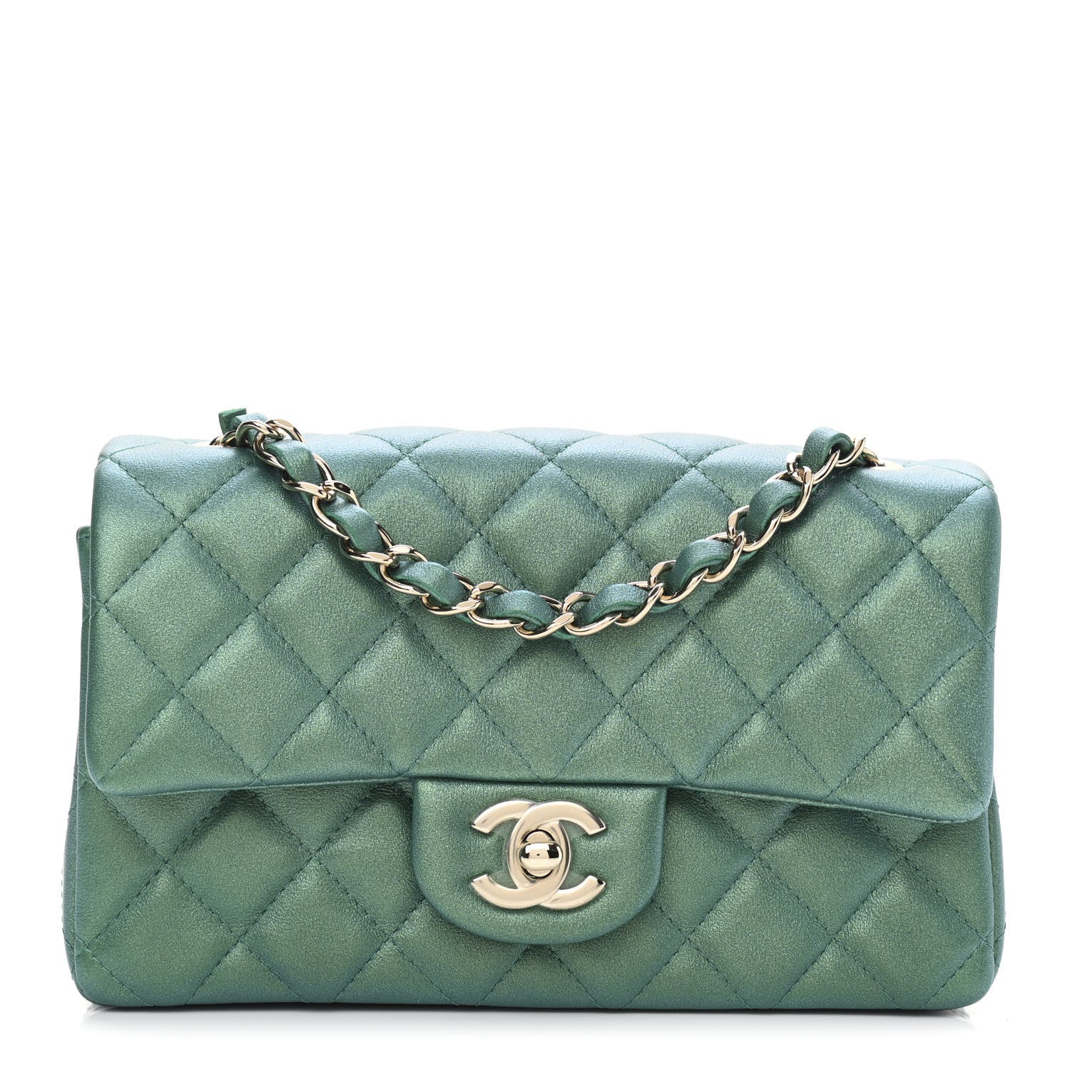 Chanel Iridescent Calfskin Quilted Mini Rectangular Flap Green 1 of 11