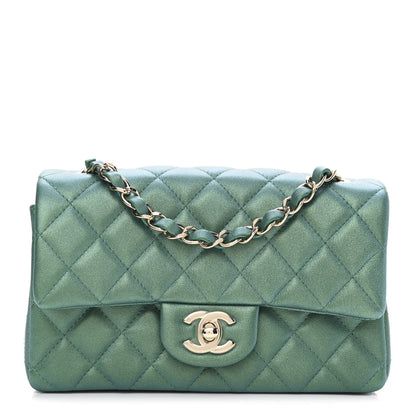 Chanel Iridescent Calfskin Quilted Mini Rectangular Flap Green 1 of 11