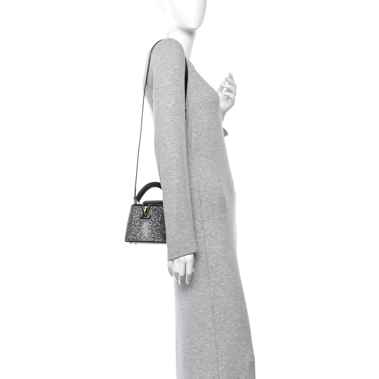 Louis Vuitton Crystal Cowhide Nano Capucines Silver Black 2 of 11