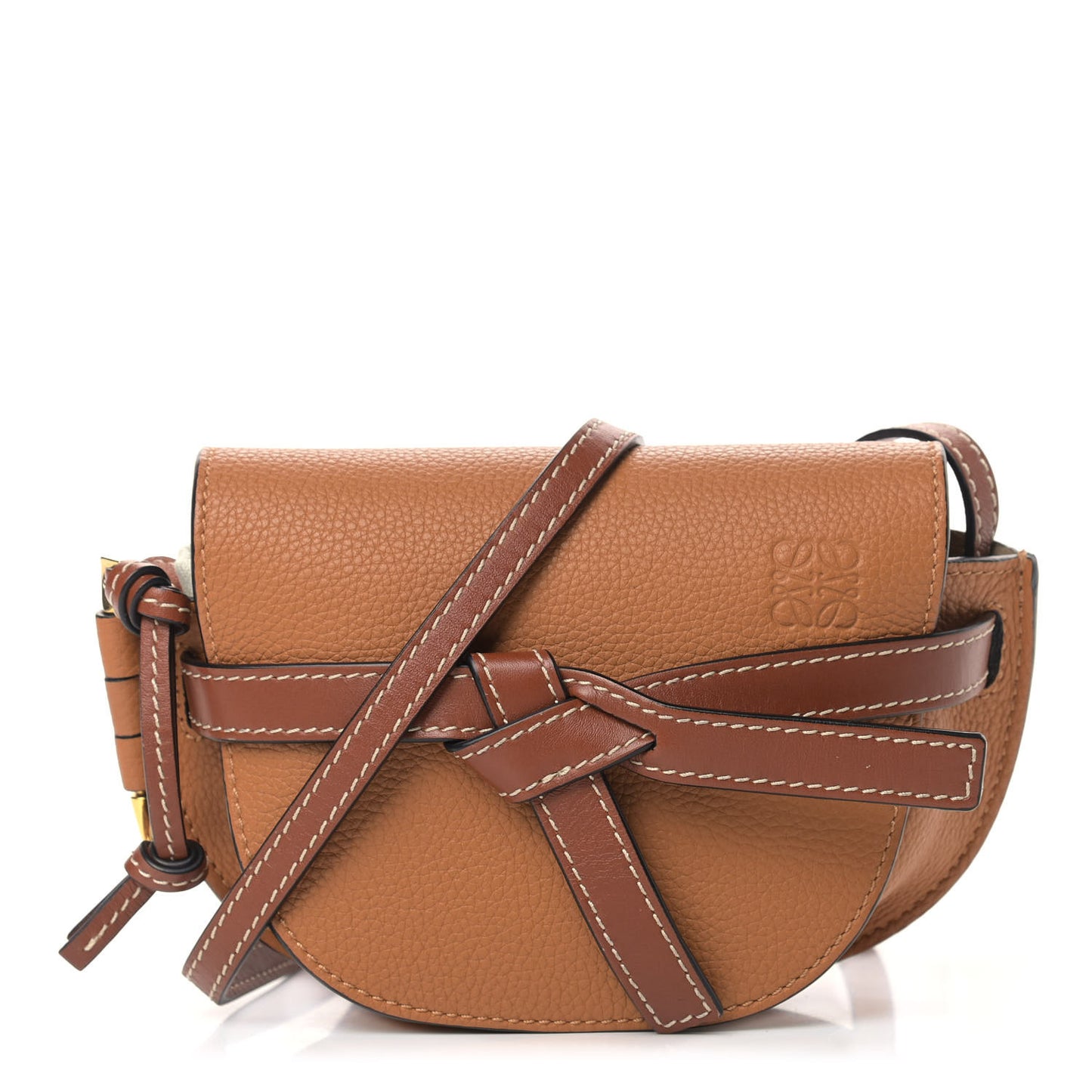 Grained Calfskin Mini Gate Crossbody Bag Caramel Pecan