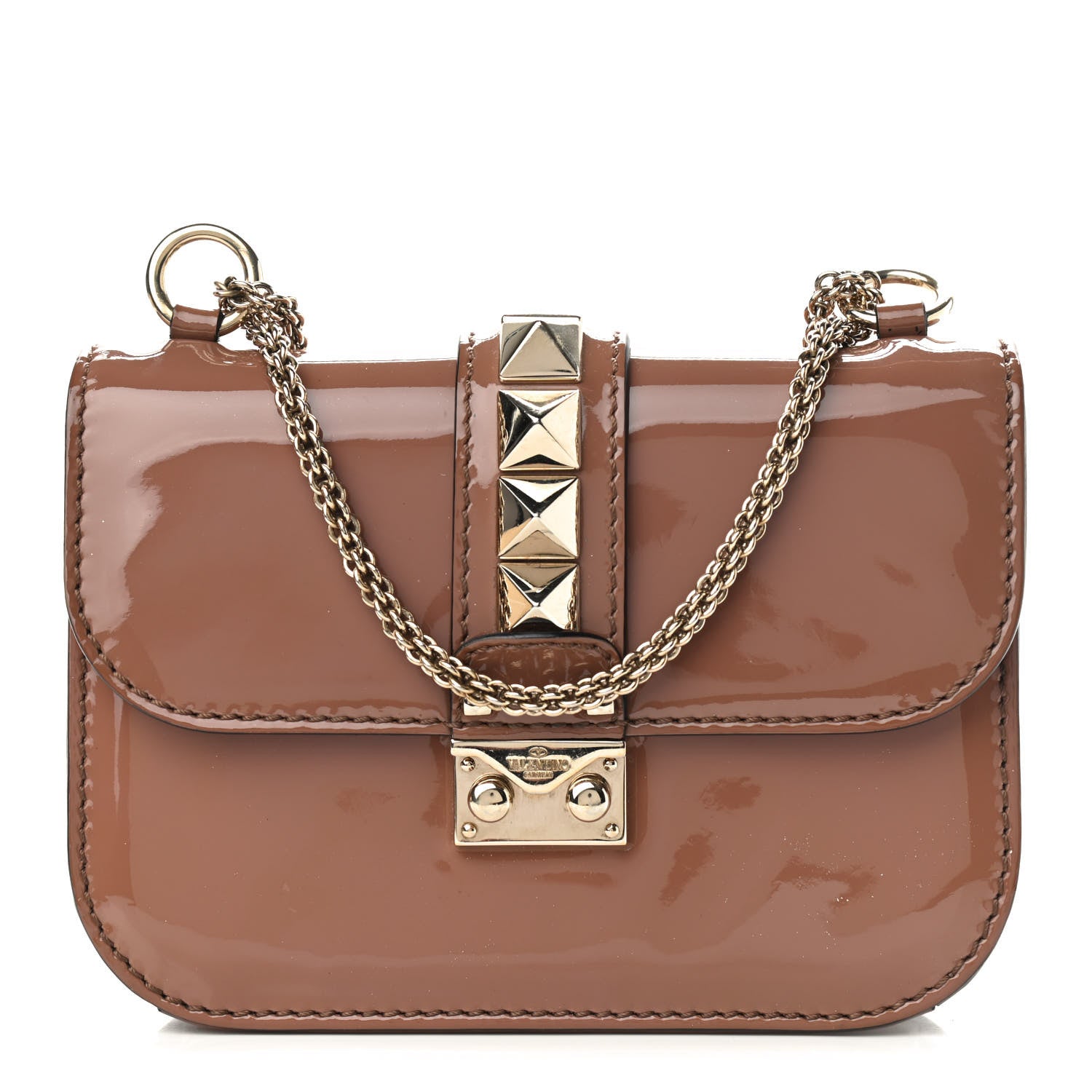 Valentino Garavani Patent Small Glam Lock Rockstud Flap Dahlia Rose 1 of 9