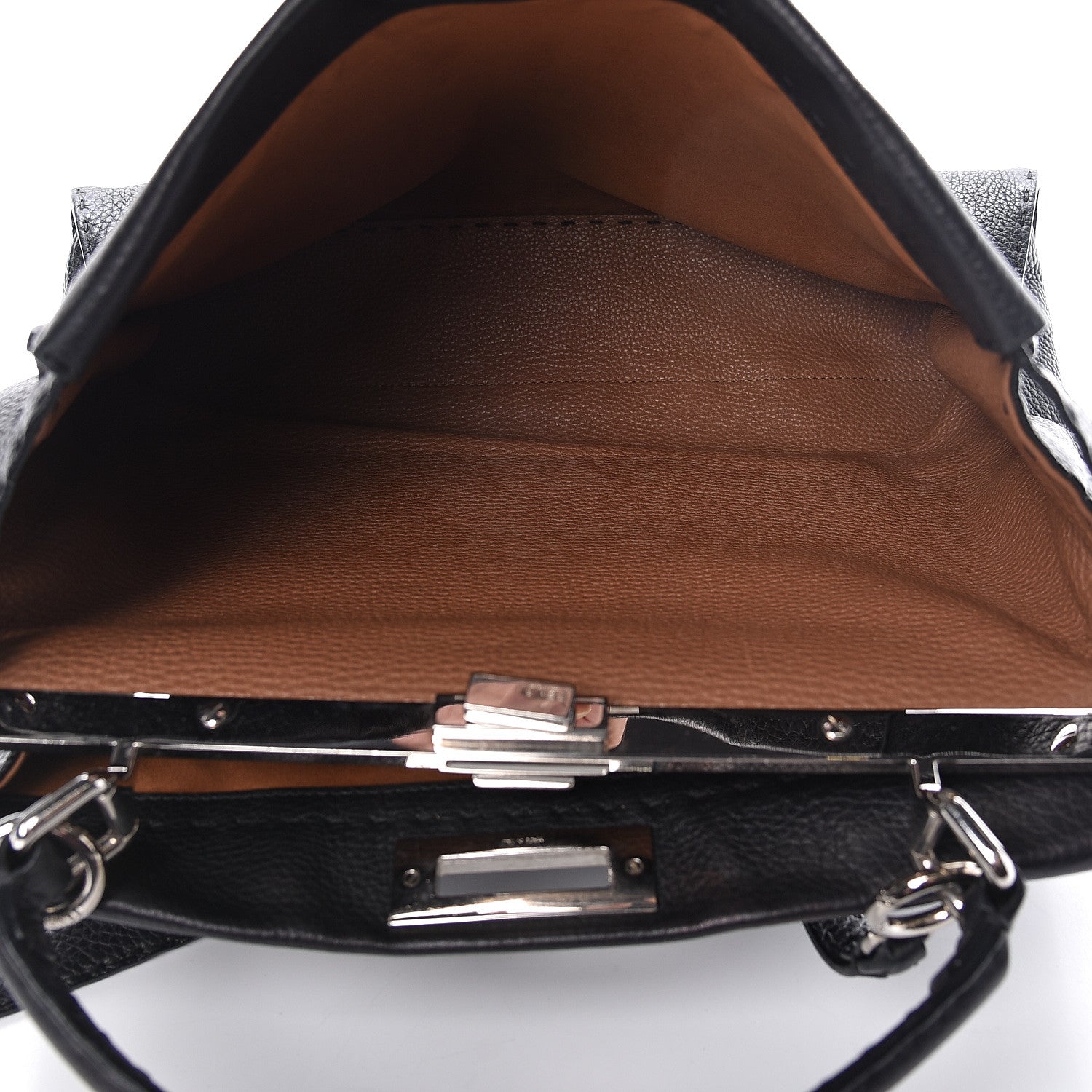 Fendi Cuoio Romano Selleria Bi-Color Large Peekaboo Iconic Satchel Black Mou 5 of 15