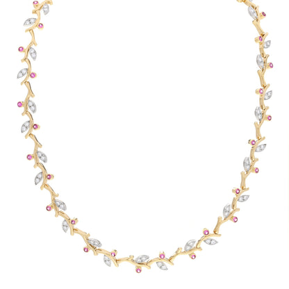 Tiffany Platinum 18K Yellow Gold Diamond Pink Sapphire Vine Necklace 1 of 5